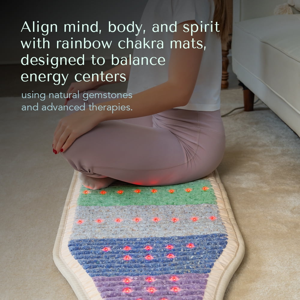 HealthyLine Rainbow Heated Chair Pad 5718 - Far Infrared Heating Pad - PEMF Mat with 7 Natural Healing Stones for Chakra, Reiki Balance - Biomat 57” x 18”