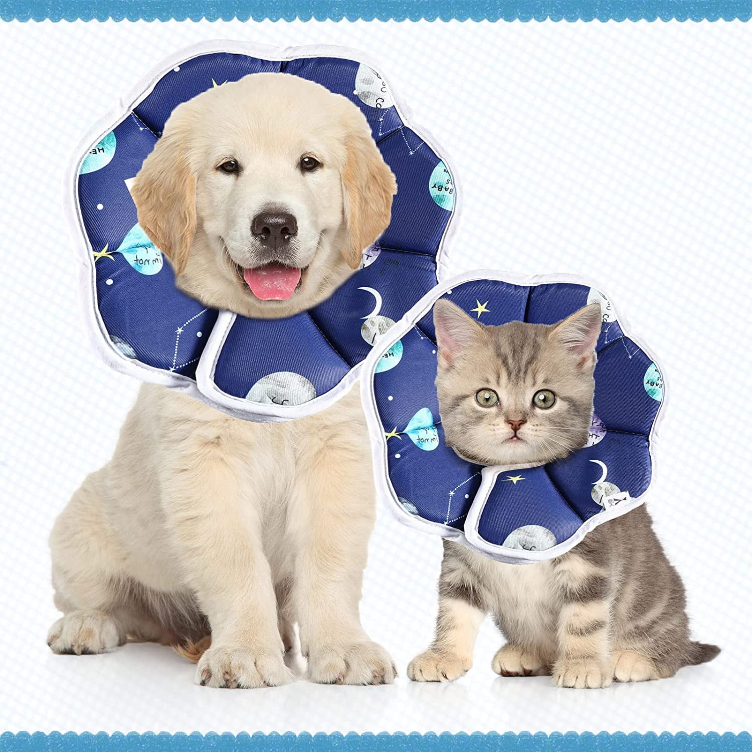 Cat Recovery Collar Adjustable Waterproof Cat Soft Cotton Cone Postoperative Protection Cone Collar Starry Sky Blue Cat Collar Comfortable Protective Pet Collar for Cat Kitten Dogs 