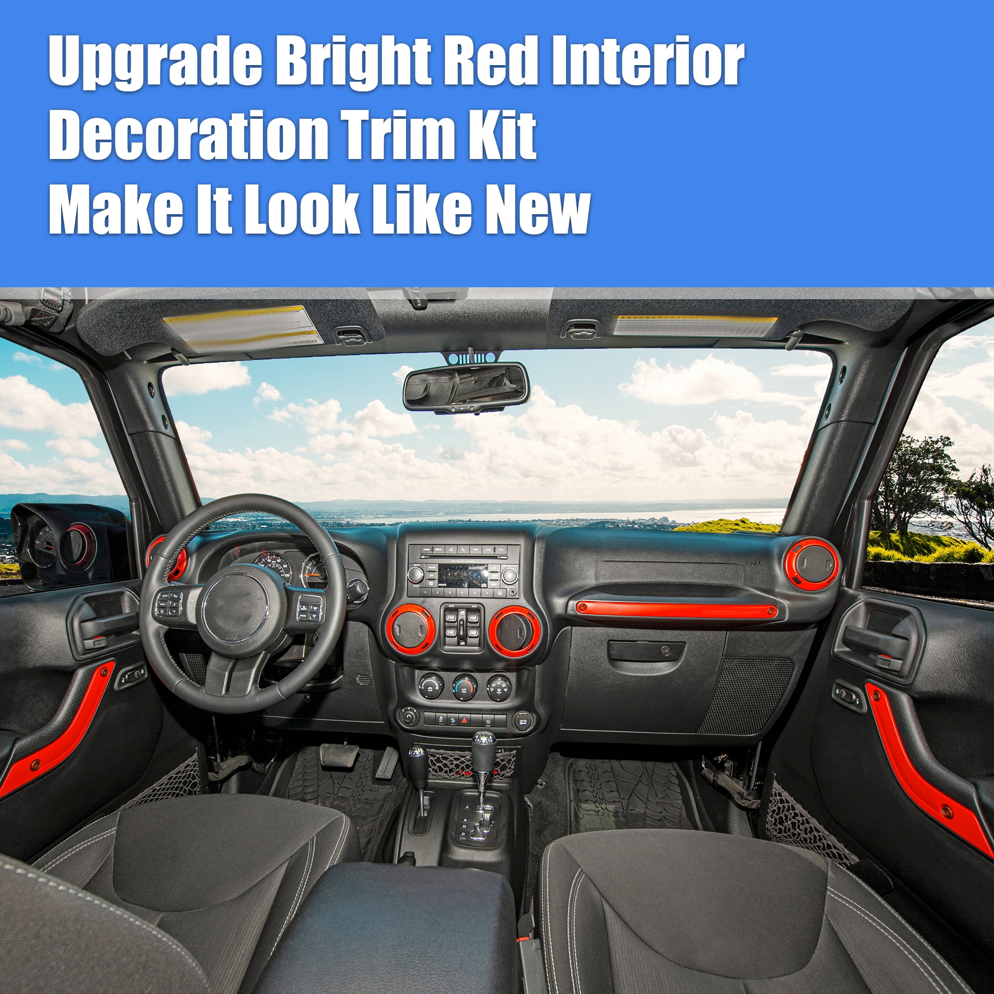 21 Pcs Full Set Car Interior Cover Trim Kit for Jeep Wrangler 2011-2017 for Jeep Wrangler JK 2018 Red