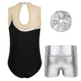 thumbnail image 2 of YONGHS Kids Girls Gymnastics Dance Outfit Ice Skating Leotard Unitard with Shorts Hair Tie Set Silver 8, 2 of 7