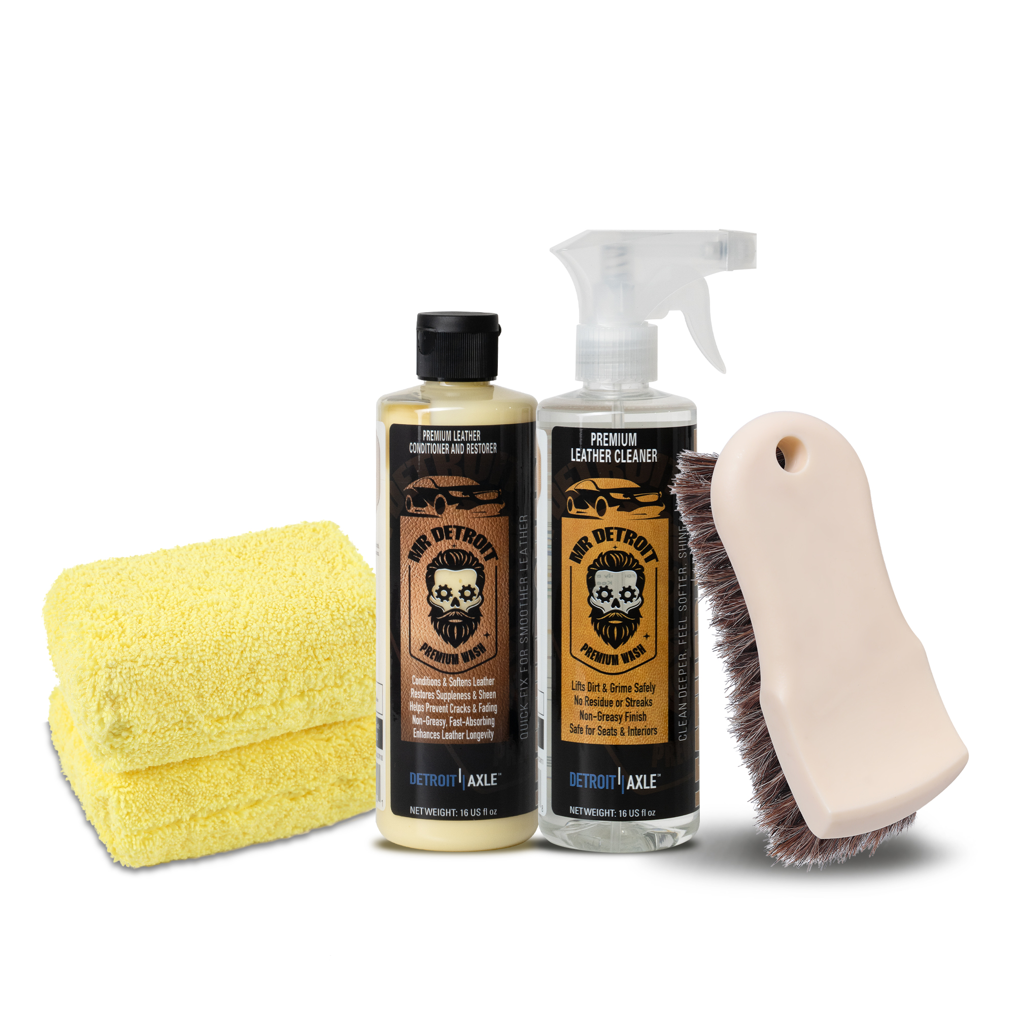 Mr. Detroit - 24pc Car Wash Kit with Foam Blaster, Bucket w/Filter, Car Care Cleaners, Towels, Wash Mitt, Brushes, Leather Conditioner, Sponge Pads, Exterior and Interior Detailing for Vehicles