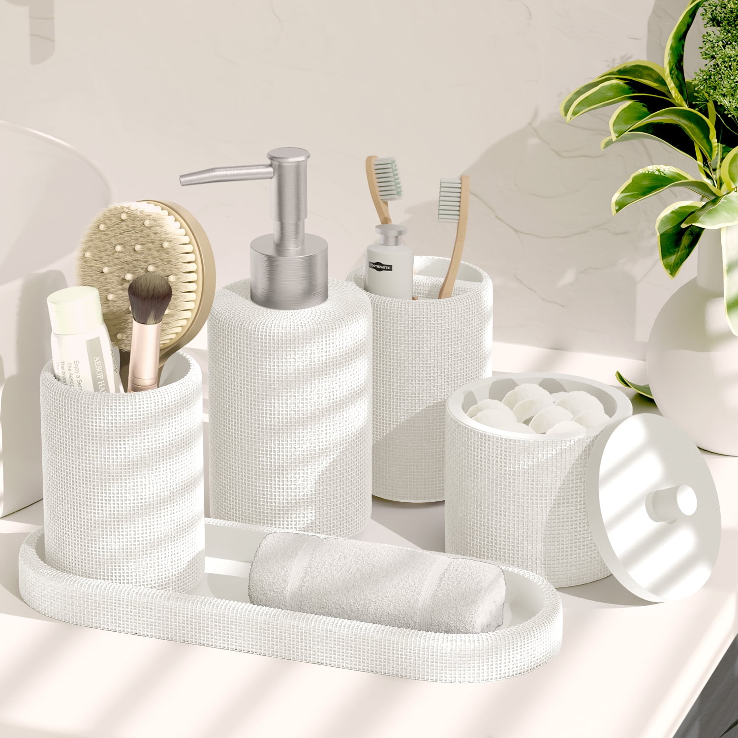 Hearth & Harbor 19 Piece Bathroom Sets with Shower Curtains and Bathroom Accessories, White
