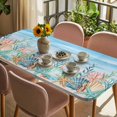 thumbnail image 3 of Summer Nautical Table Cloths for 4 Foot Rectangle Tables, Coastal Beach Starfish Coral Shell Blue Patio Waterproof Elastic Fitted Tablecloths, Washable Rectangular Table Cover for Camping, 3 of 8