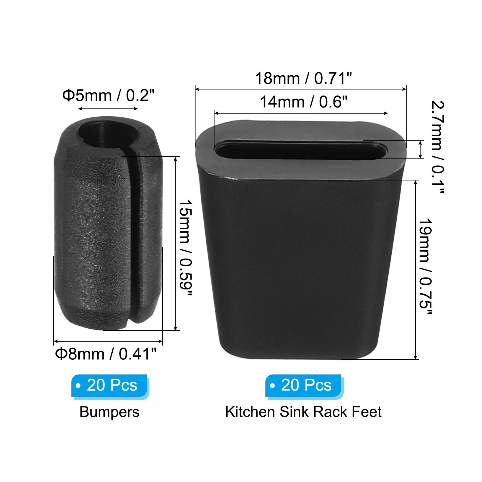 Unique Bargains Kitchen Sink Rack Feet Rubber Protector with Bumpers Black