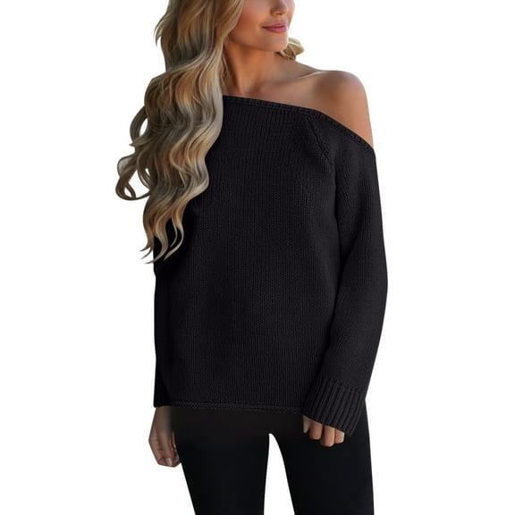 DHFJKG Womens Sweaters Off Shoulder Loose Fit Long Sleeve Solid Color Knitted Top For Fall Winter Fashion Stylish Soft Jumper Tops