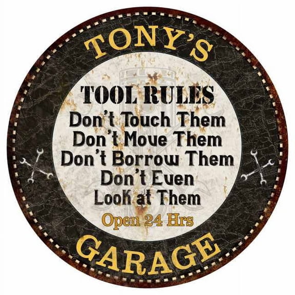 TONY'S Garage Rules 14" Round Metal Sign Garage Bar Wall Decor 100140013115