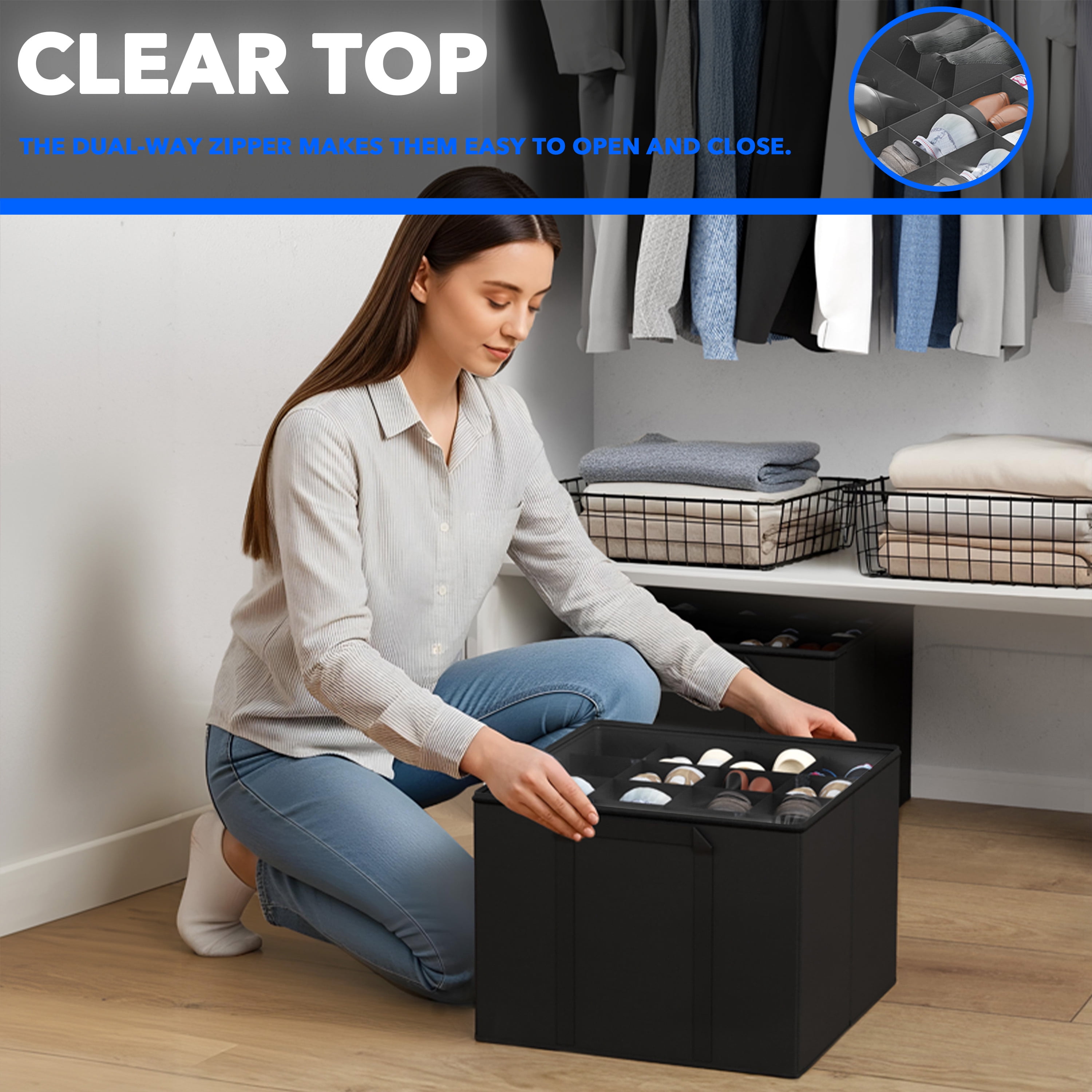 Tooloton Adjustable Dividers Shoe Organizer for Closet, Compact Storage, Fits 16-32 Pairs, Black, 2 Pack