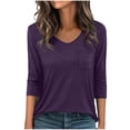thumbnail image 3 of ClodeEU Women's 3/4 Sleeve Crewneck T-Shirt,Summer Casual Fit Tunic Pocket Tee Purple,Womens Plus M, 3 of 7