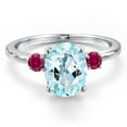 thumbnail image 3 of Gem Stone King 14K White Gold Sky Blue Topaz and Red Created Ruby Engagement Ring for Women | 3.28 Cttw | Oval 10X8MM | Gemstone November Birthstone | Size 6, 3 of 6