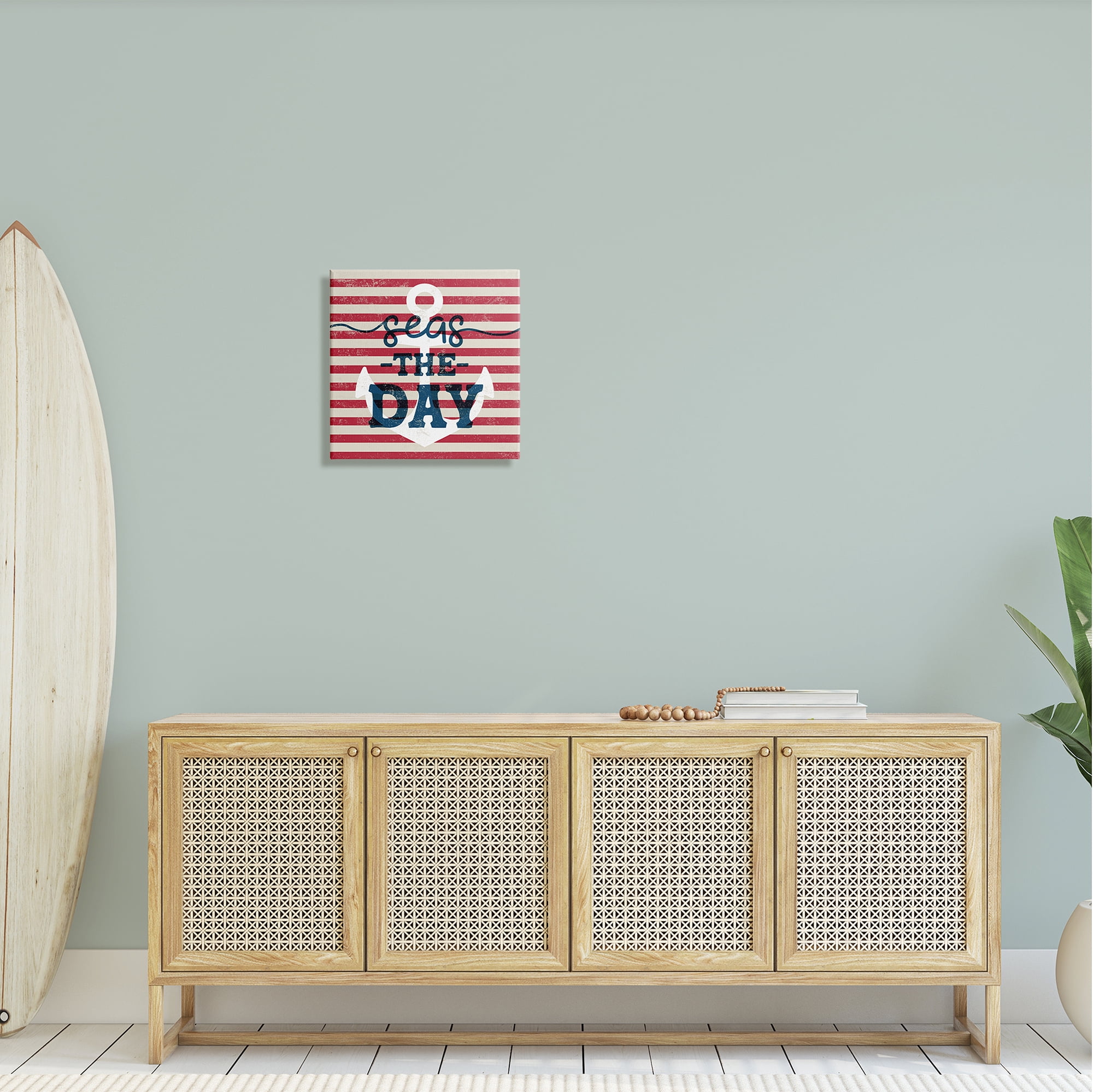 Stupell Industries Seas The Day Americana Anchor & Flag Phrase Graphic Art Gallery Wrapped Canvas Print Wall Art, Design by Daphne Polselli