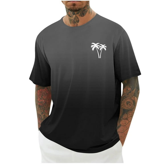 Dagegui Summer T Shirt for Men Gradient Short Sleeve Hawaiian Beach Vacation Tees Casual Crewneck T-Shirt Palm Tree Graphic Tops Gray M