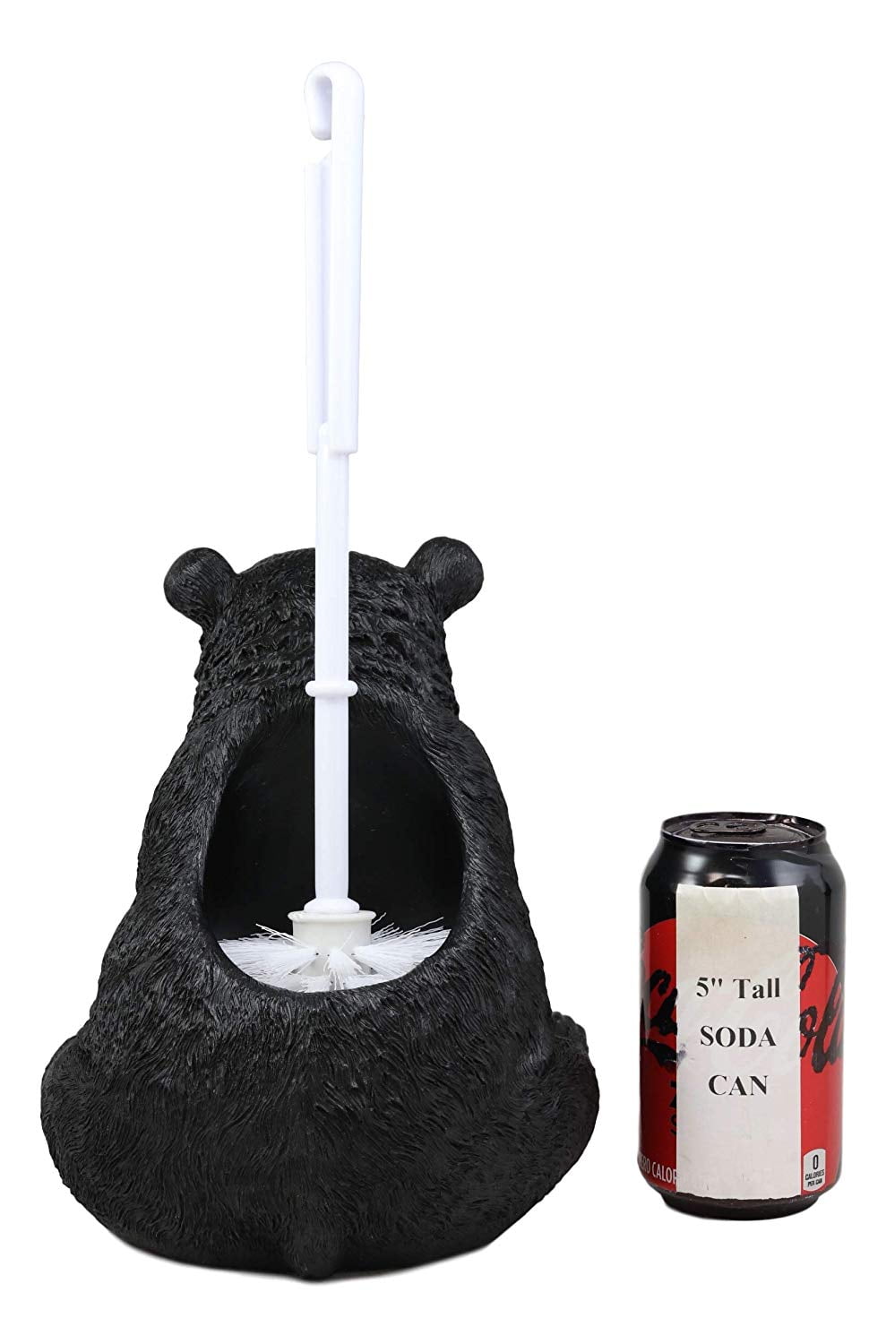 Rustic Whimsical Black Bear Covering Nose Toilet Brush And Holder Figurine Set