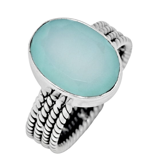 YoTreasure Aqua Chalcedony Solid 925 Sterling Silver Ring Jewelry