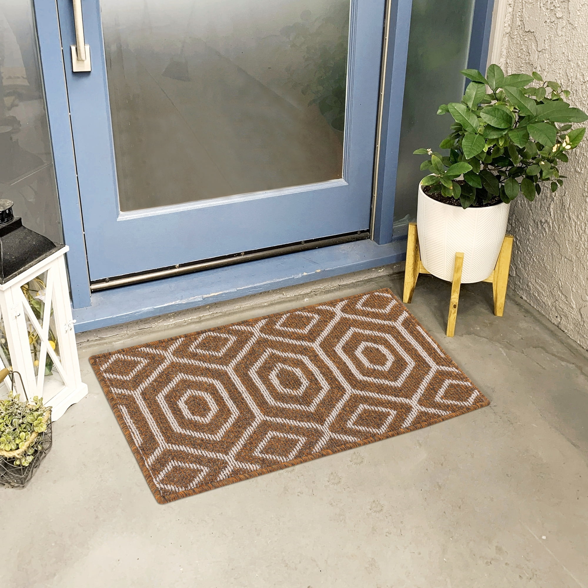 Unique Bargains Durable Easy Clean Absorbent Washable Dirt Resist Indoor Outdoor Mat Brown White-2 24"x36"