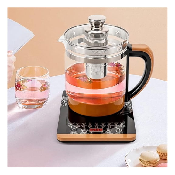 Electric Kettle 1.8L Electric Health Pot Kettle 110V health pot,tea maker, black flower tea, decoction pot, 800W Multifunction Food-Grade Stainless Steel (Brown)