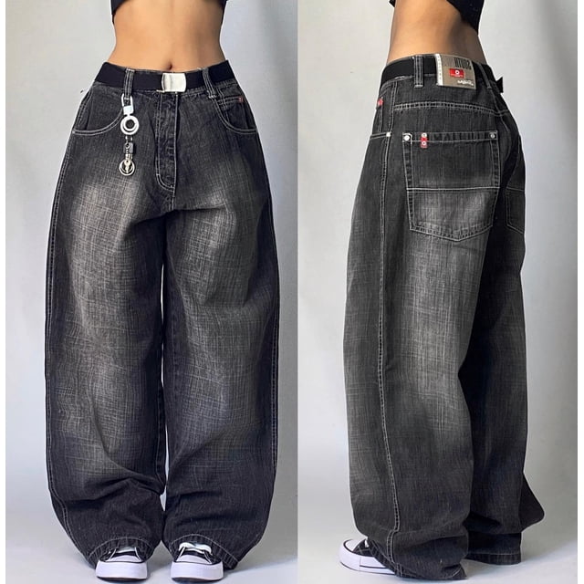 Ropa de calle, nuevos pantalones vaqueros holgados lavados con estampado de letras Vintage para mujer Y2K Harajuku Hip Hop, pantalones de pierna ancha góticos populares de cintura alta