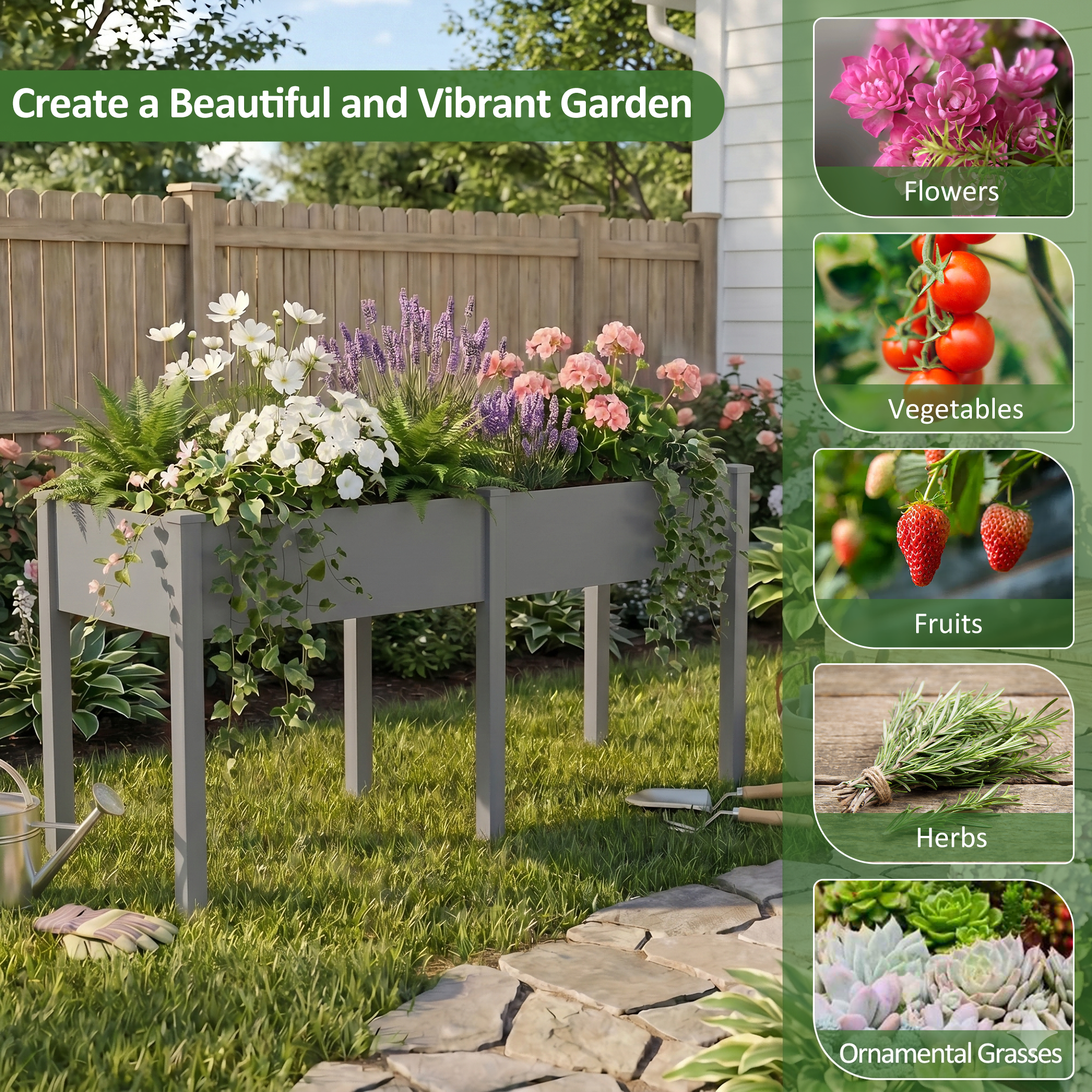 LIFERECORD Wooden Raised Garden Bed with Legs, 72"L X 23"W X 30"H, Elevated Reinforced Large Planter Box for Vegetable Flower Herb Outdoors, Grey