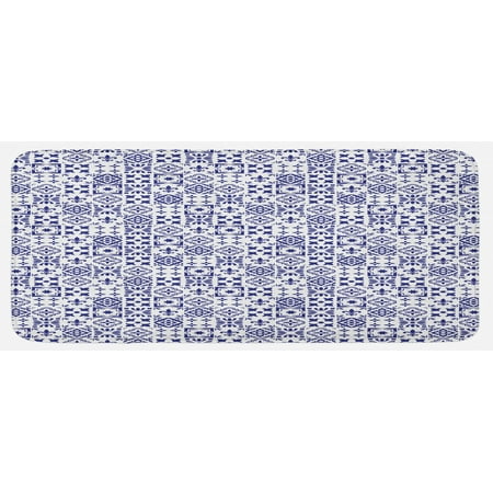 

Indigo and White Kitchen Mat Geometric Pattern Portuguese Azulejo Design Tile Square Abstract Pattern Plush Decorative Kitchen Mat with Non Slip Backing 47 X 19 Indigo White by Ambesonne