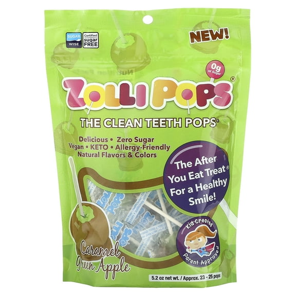 Zollipops The Clean Teeth Pops, Caramel Green Apple, Approx. 23-25 Pops, 5.2 oz