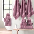 thumbnail image 3 of LANE LINEN 100% Ring Spun Cotton Towel Set of 24 - Cozy Everyday Softness, Soft, Durable & Absorbent - Wishful Mauve, 3 of 9