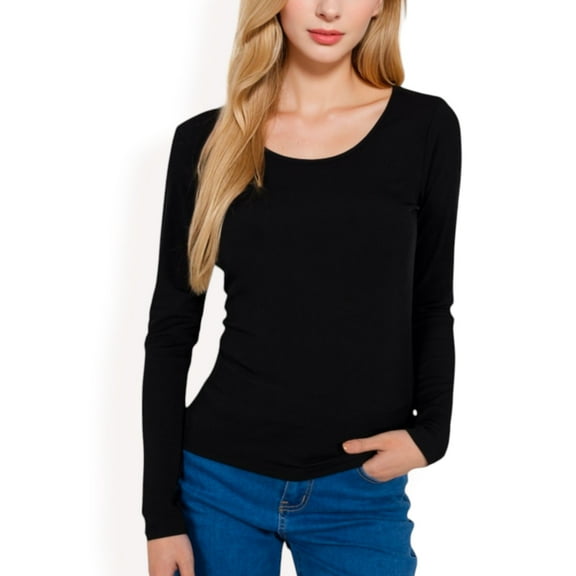 Women's Long Sleeve Scoop Neck Stretch Knit Top - Small, Black