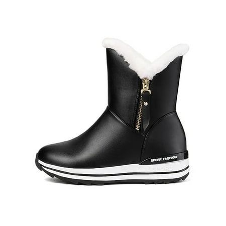 

UKAP Child Breathable Snow Boot Walking Mid Calf Boots High Top Winter Warm Shoes Black 7.5