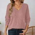 thumbnail image 2 of GBSYEWXS Sweaters For Women Pink V-Neck Long Sleeve Solid Color Daily Wear Pullover Sweater, 2 of 4