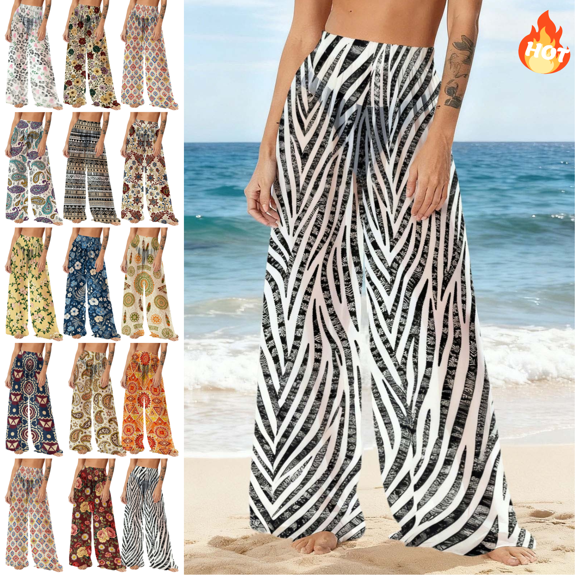 Mifsaly Bathing Suit Cover Up Pants Women Sheer Mesh Boho Beach Pant Flowy Spring Summer Vacation Trousers Swimsuit Bikini Bottoms M