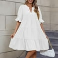 thumbnail image 7 of Oplxuo Tiered Ruffle Dress Women Summer Loose 3/4 Sleeve A Line Mini Dress Pleated V Neck Baby Doll Dresses with Pockets, 7 of 7