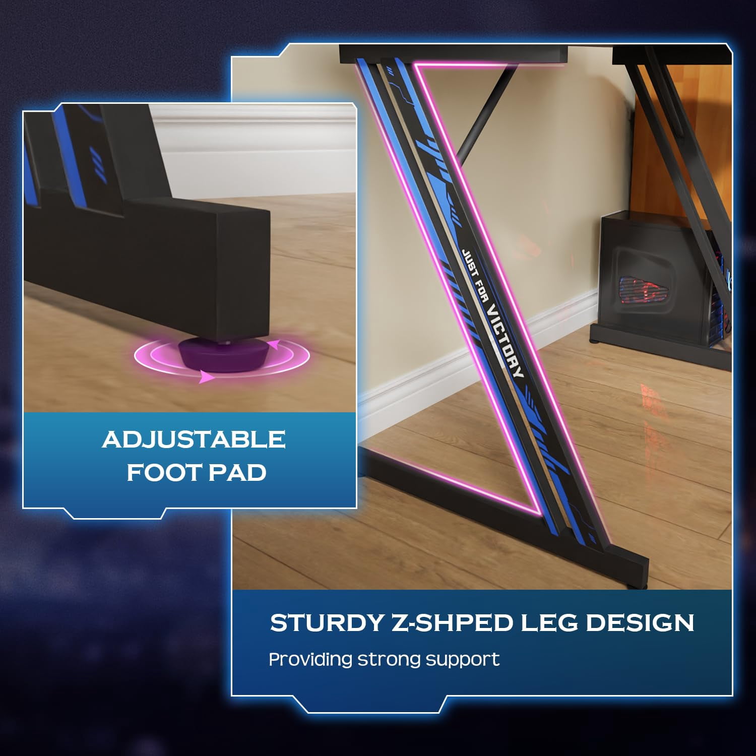 PayLessHere 39 Inch Z-Shaped Gaming Desk with Headphone Hook,Blue
