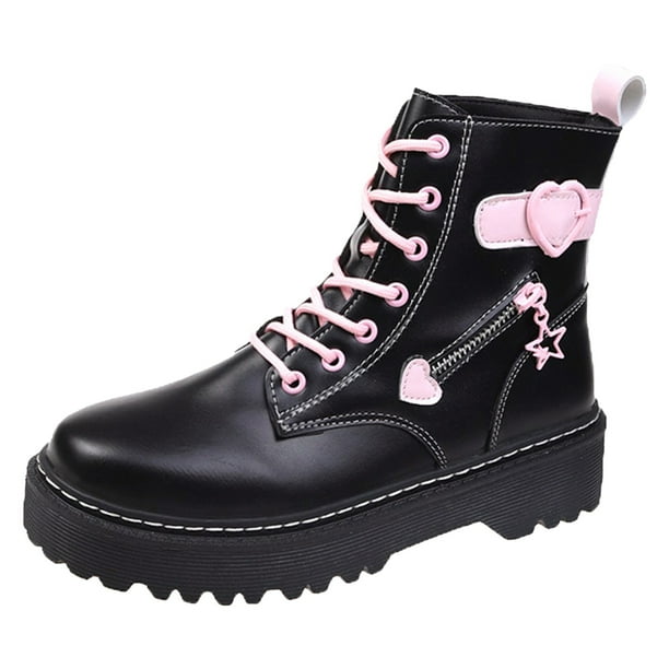 NECHOLOGY Botas Mujer Adulto Femenino Zapatos Botines de mujer Botas Pink Love para niña, botas de estilo inglés con parte inferior gruesa para mujer, botines de cuero (Black, 7.5)