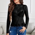 thumbnail image 6 of LYEAA Lace Long Sleeve Tops for Women Crew Neck Solid Color Sheer Mesh Fitted T-Shirts Casual Dressy Comfort Fashion Pullover Black L, 6 of 8