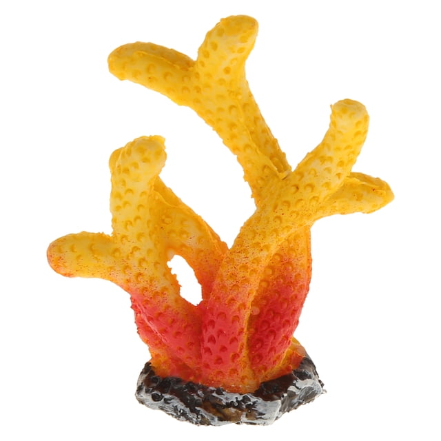 Decoración de arrecife de coral, mini decoración de coral sintético para decoración de acuario, amarillo rojo, 1.89 x 2.28 pulgadas