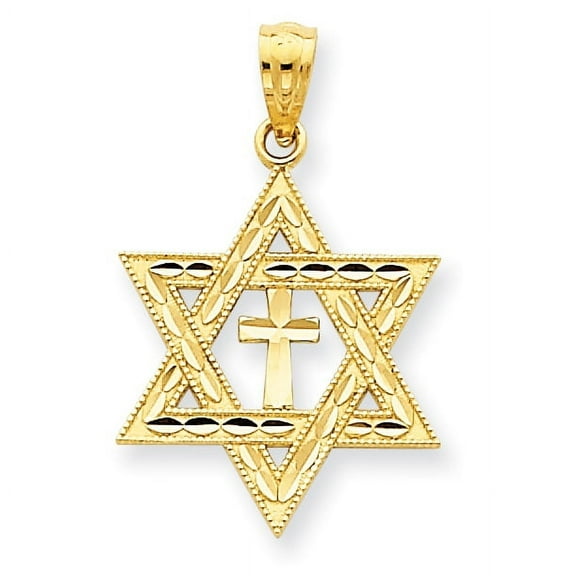 14k Yellow Gold Diamond-cut Star of David with Cross Pendant