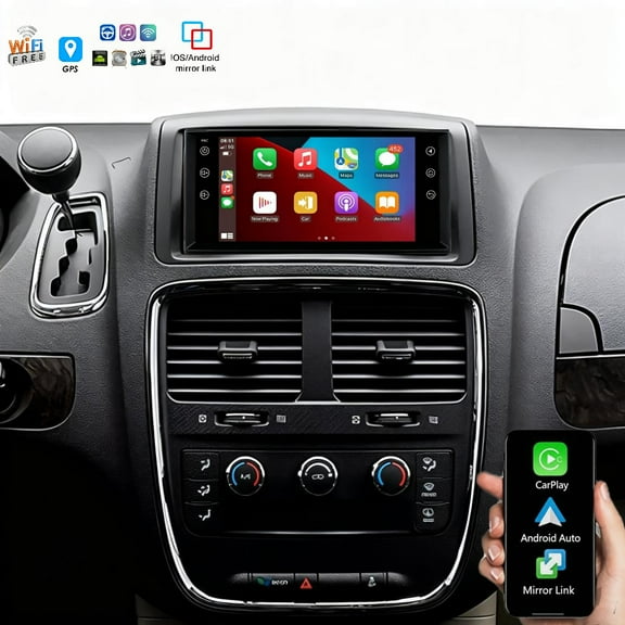 Molaner Car Radio Upgrade for Dodge Grand Caravan 2008-2020 with 7 inch IPS HD TouchScreen/Android 15/ WiFi/Fit for Wireless CarPlay Android Auto/GPS FM/SWC Bluetooth, 2 32G