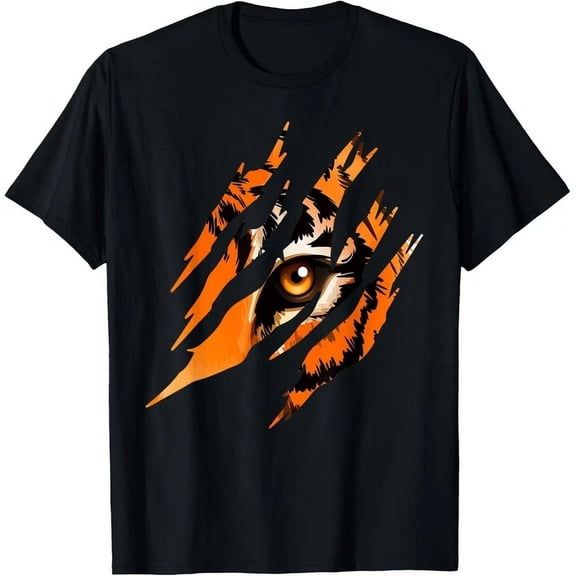 Fierce Tiger Eye Claw Marks Graphic T-Shirt - Wild Animal Jungle Predator Retro Style Cotton Tee for Men and Women