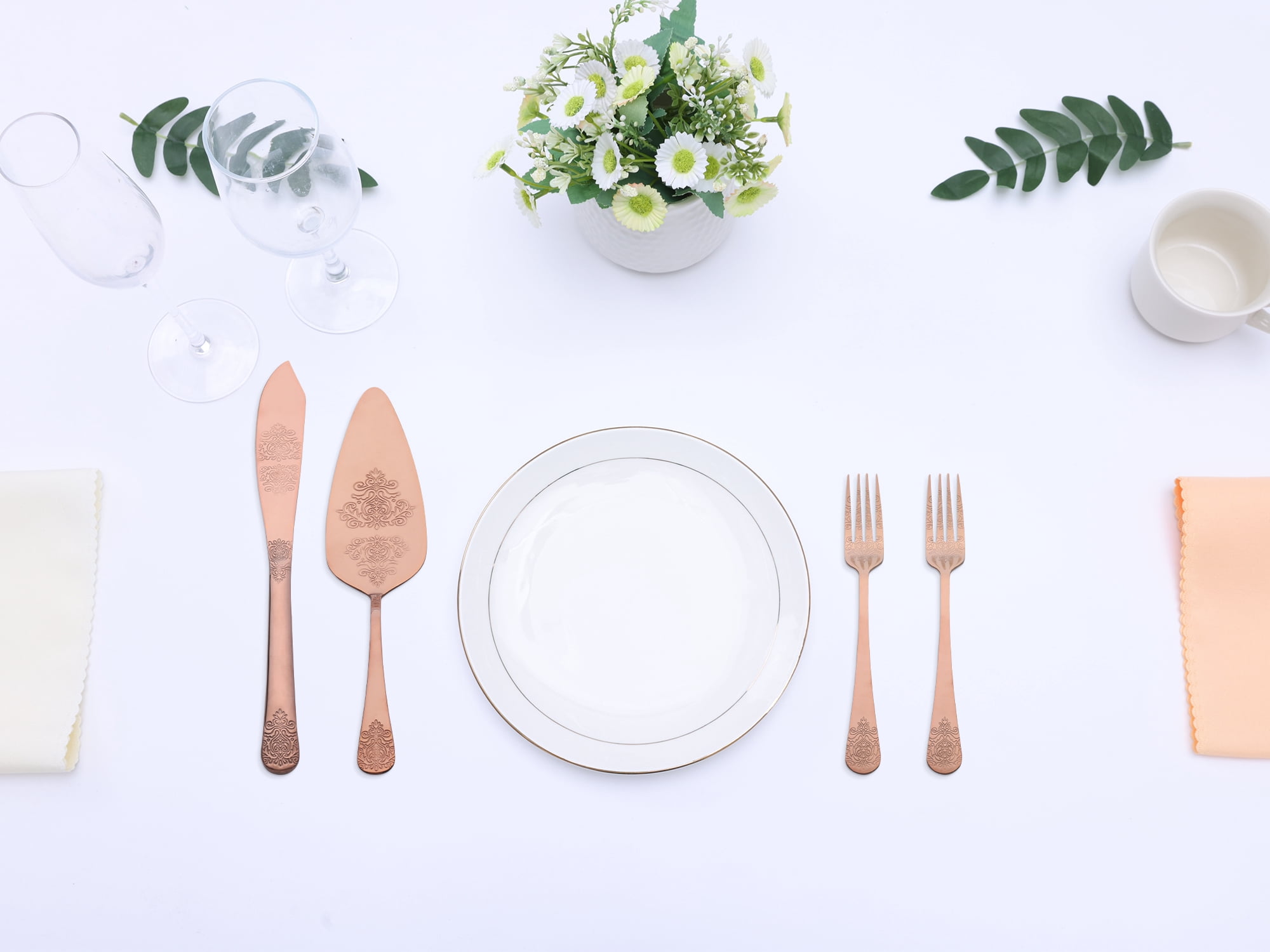 Unique Bargains Stainless Steel Silverware Set with Pie Spatula 4 Piece Rose Gold