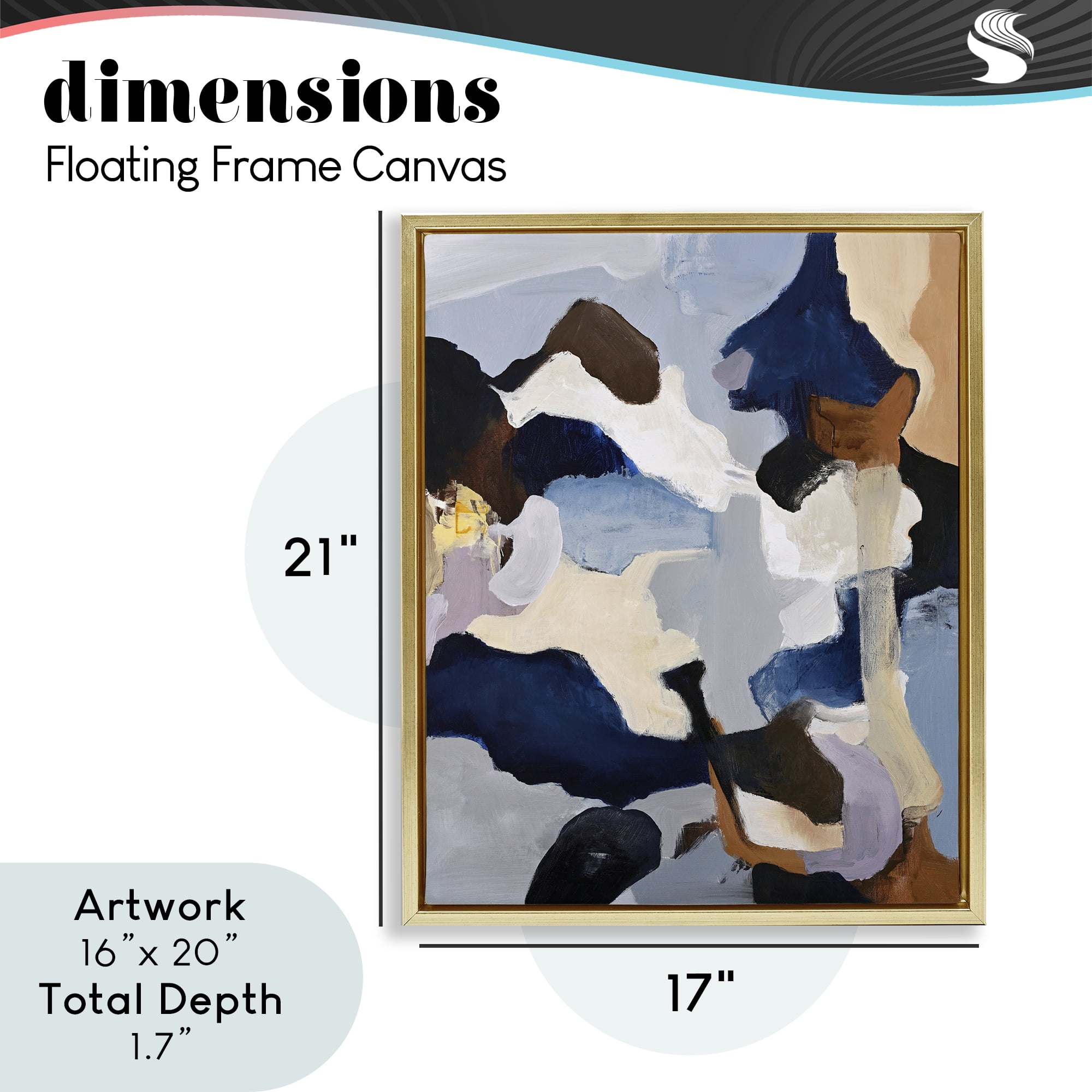 Cool Tones Composition Gold Framed Floater Canvas Wall Art, design by Design Fabrikken