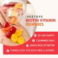 thumbnail image 2 of iRestore Biotin Gummies with Vitamins for Healthy Hair Skin and Nails | Nature's Fruit Flavor, Great Taste | Vegan Chewable Hair Growth Gummy for Women & Men | Non-GMO 10000 mcg, 2 of 9