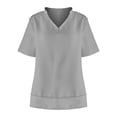 thumbnail image 5 of Women's Vintage Comfy Casual Shirts Solid Color Dressy Casual Tops for Lady V Neck Blouse Fashion 2024 Short Sleeve Loose Fit Flowy Tunic Tops Summer Clothes for Teen Girls Gray T Shirts XL, 5 of 6