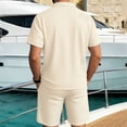 thumbnail image 4 of HBGVBA Men Print Short Sleeve 1 4 Zip Collared Top Drawstring Elastic Waist Casual Shorts Set, 4 of 5