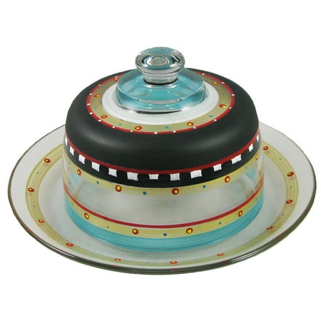 Metal Mosaic Plates - Mosaic Chalkboard & Stripes Hand Painted Glass Cheese Dome with Plate 6