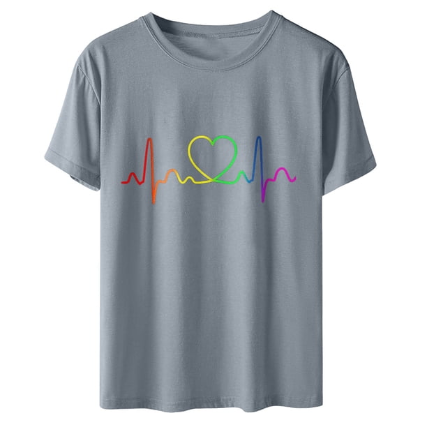 Camisetas con estampado de latidos del corazón y cuello redondo para mujer, blusas femeninas cómodas a la moda, Tops de San Valentín Fridja gope2163