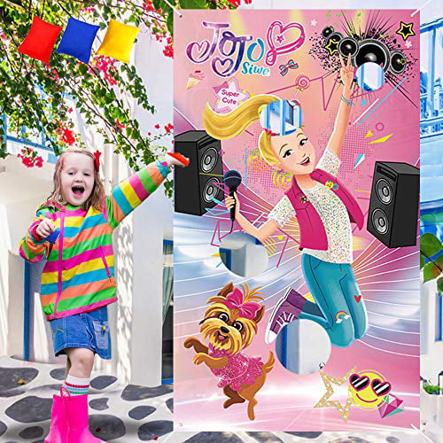 JoJo Indoor Outdoor Party Games JoJo Themed Birthday Party Decoration Supplies PANTIDE JoJo Toss Games with 4 Bean Bags Great Throwing Games Large Banner for Kids and Adults 