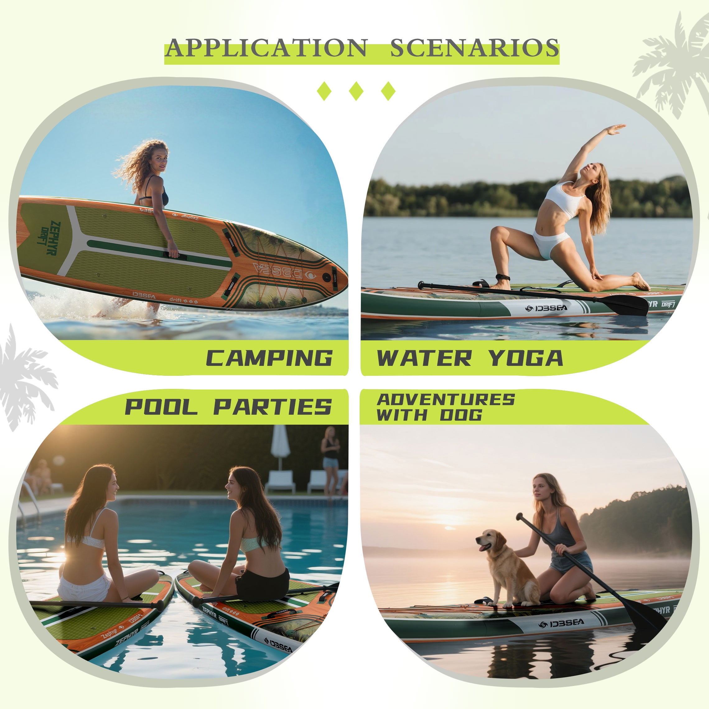 Genreen Sport Inflatable Stand Up Paddle Board All Around, 11' x 35" x 6", 400 lb Capacity, With Premium SUP Accessories
