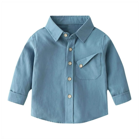 Cethrio Boys Button Down Shirts Size 6, Cotton School Casual Lapel Collar Long Sleeve Shirts Blue