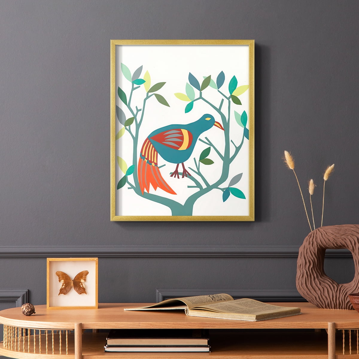 Whitty Bird II Framed Print in Gold Solid Wood 22 x 28 Framed Print