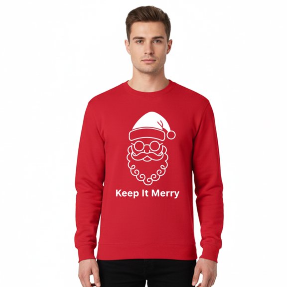 Gildan Keep It Merry Design Sweatshirt for Men, Red Christmas Print Crewneck Sweater, L