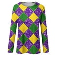 thumbnail image 4 of Aloohaidyvio Mardi Gras Clothing,Womens Mardi Gras Party Top Long Sleeve Mask Shiny Glitter Print Crew Neck T-Shirt, Mardi Gras Shirts, 4 of 5
