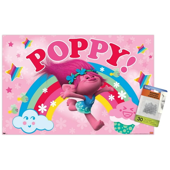 DreamWorks Trolls - Poppy Wall Poster with Push Pins, 14.725" x 22.375"